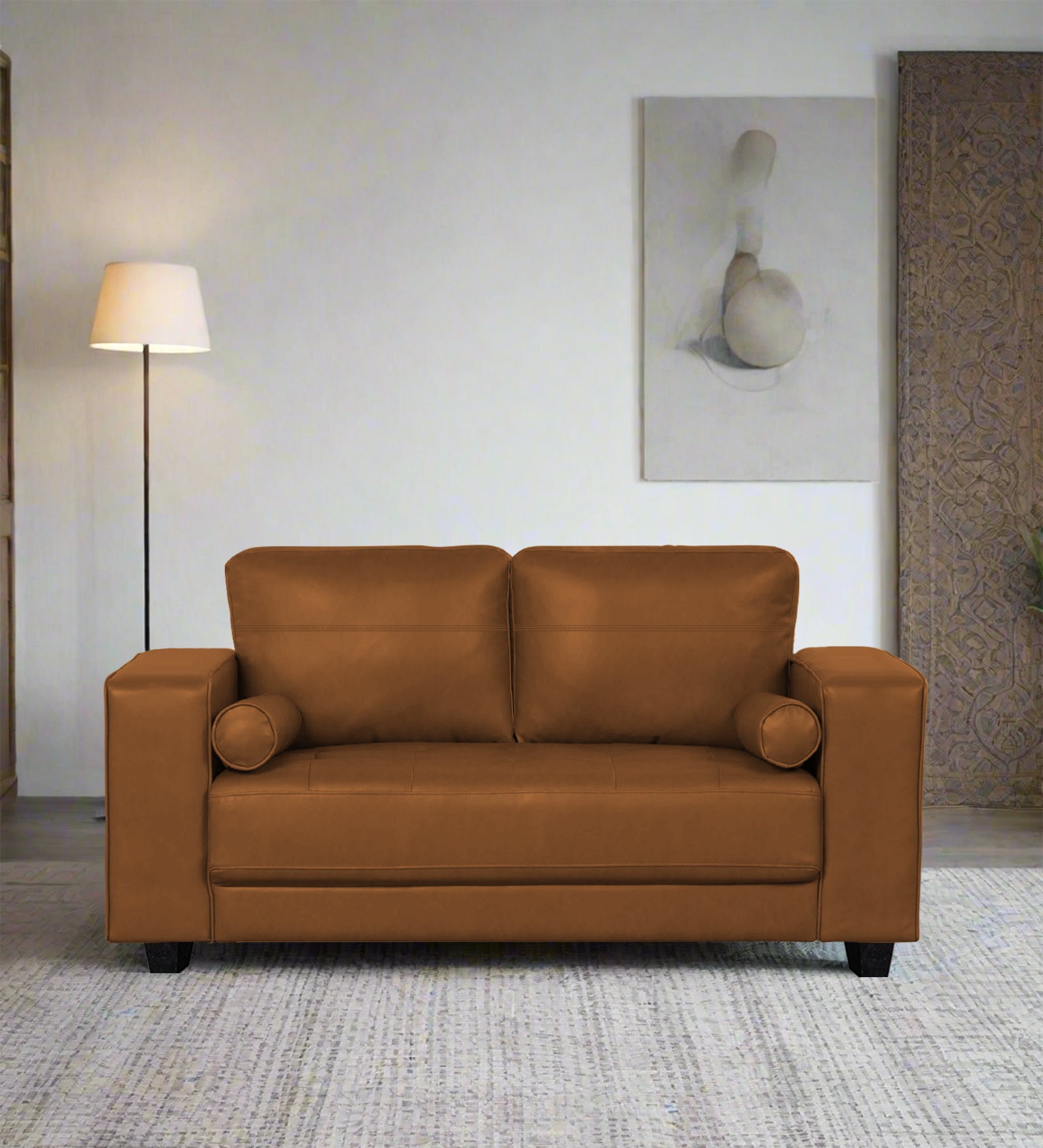 Darwin Leatherette 2 Seater Sofa In Cinnamon Brown Colour - Febonic Living