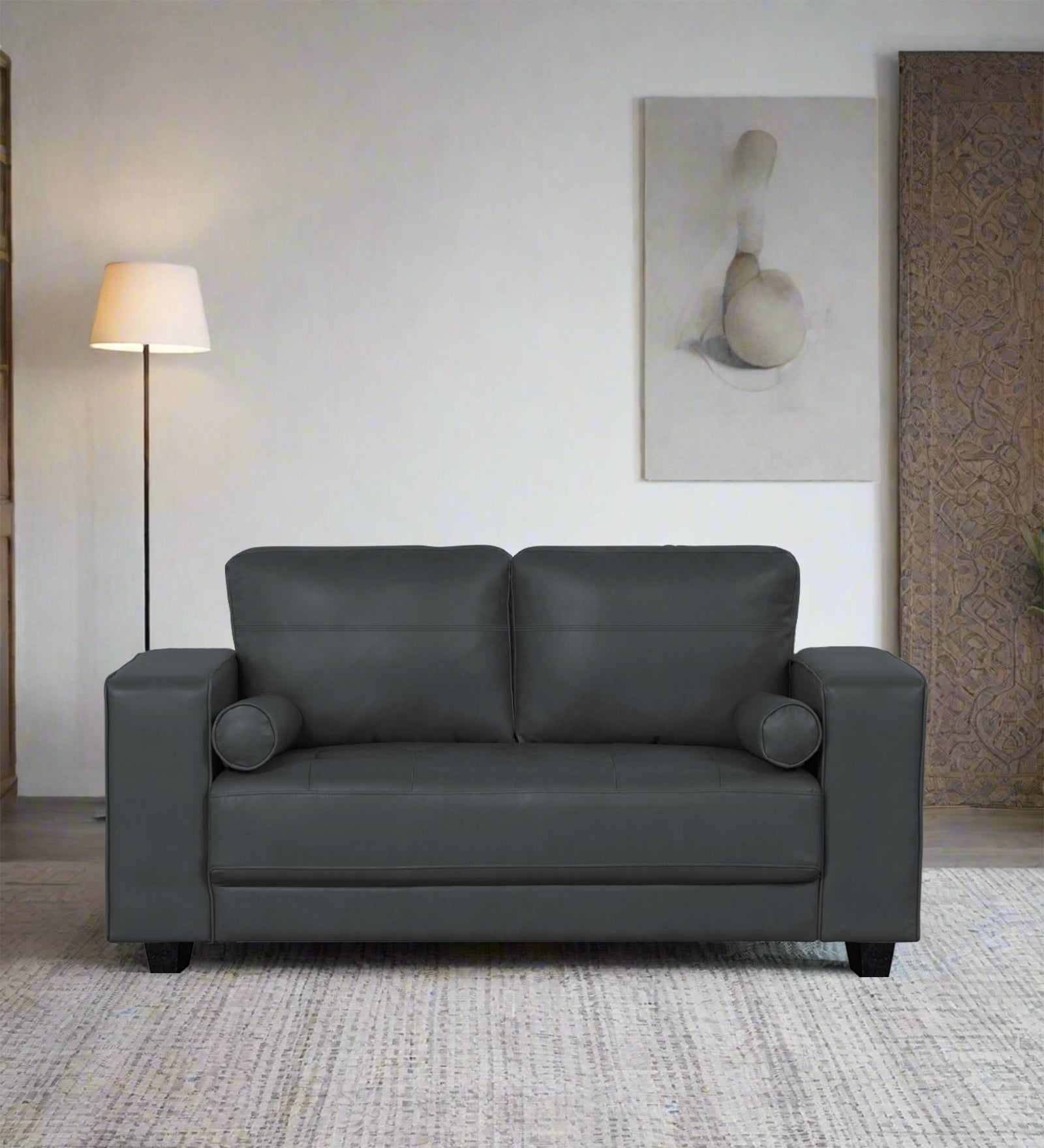 Darwin Leatherette 2 Seater Sofa In Pepper Grey Colour - Febonic Living