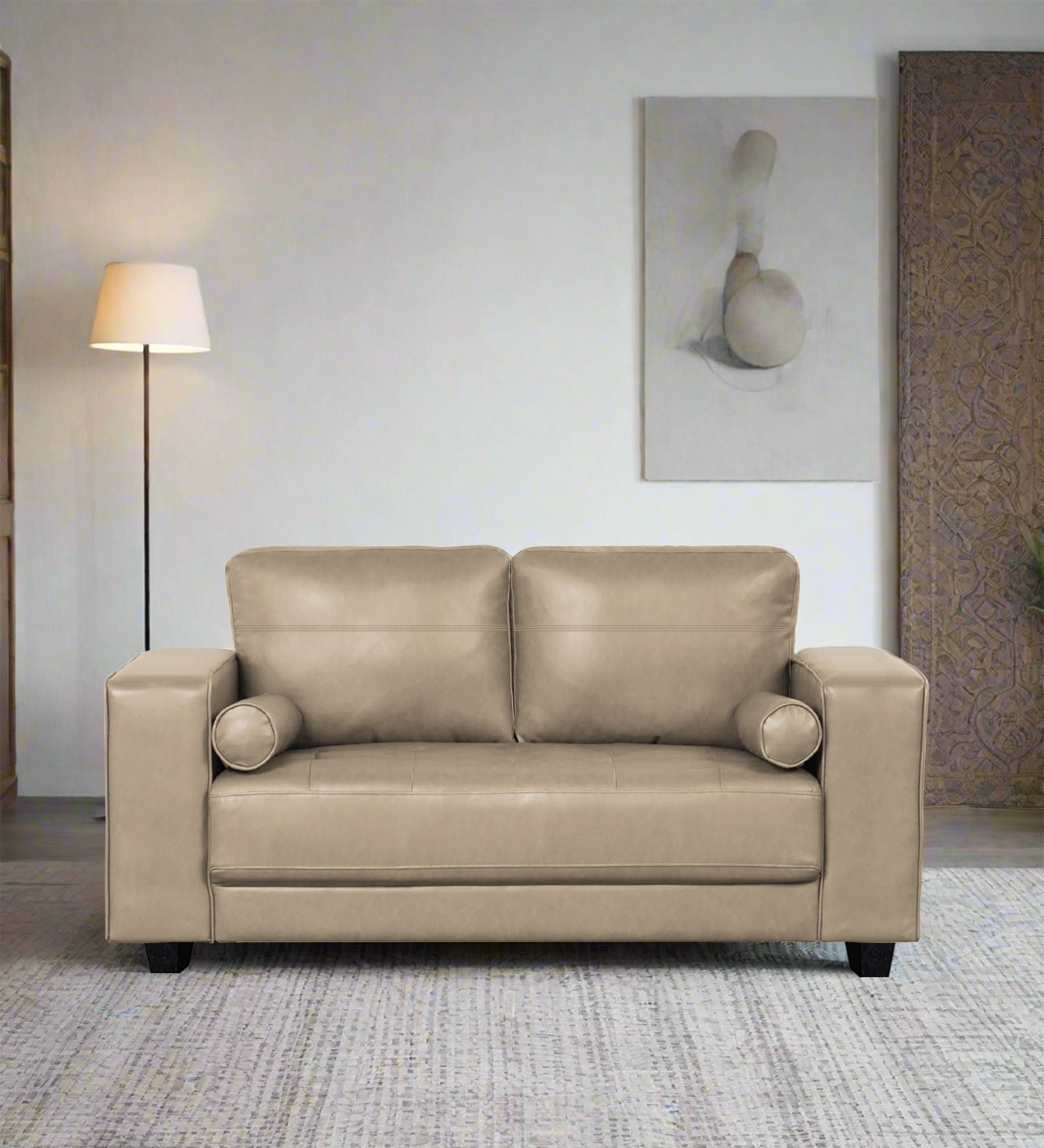 Darwin Leatherette 2 Seater Sofa In Tan Beige Colour - Febonic Living