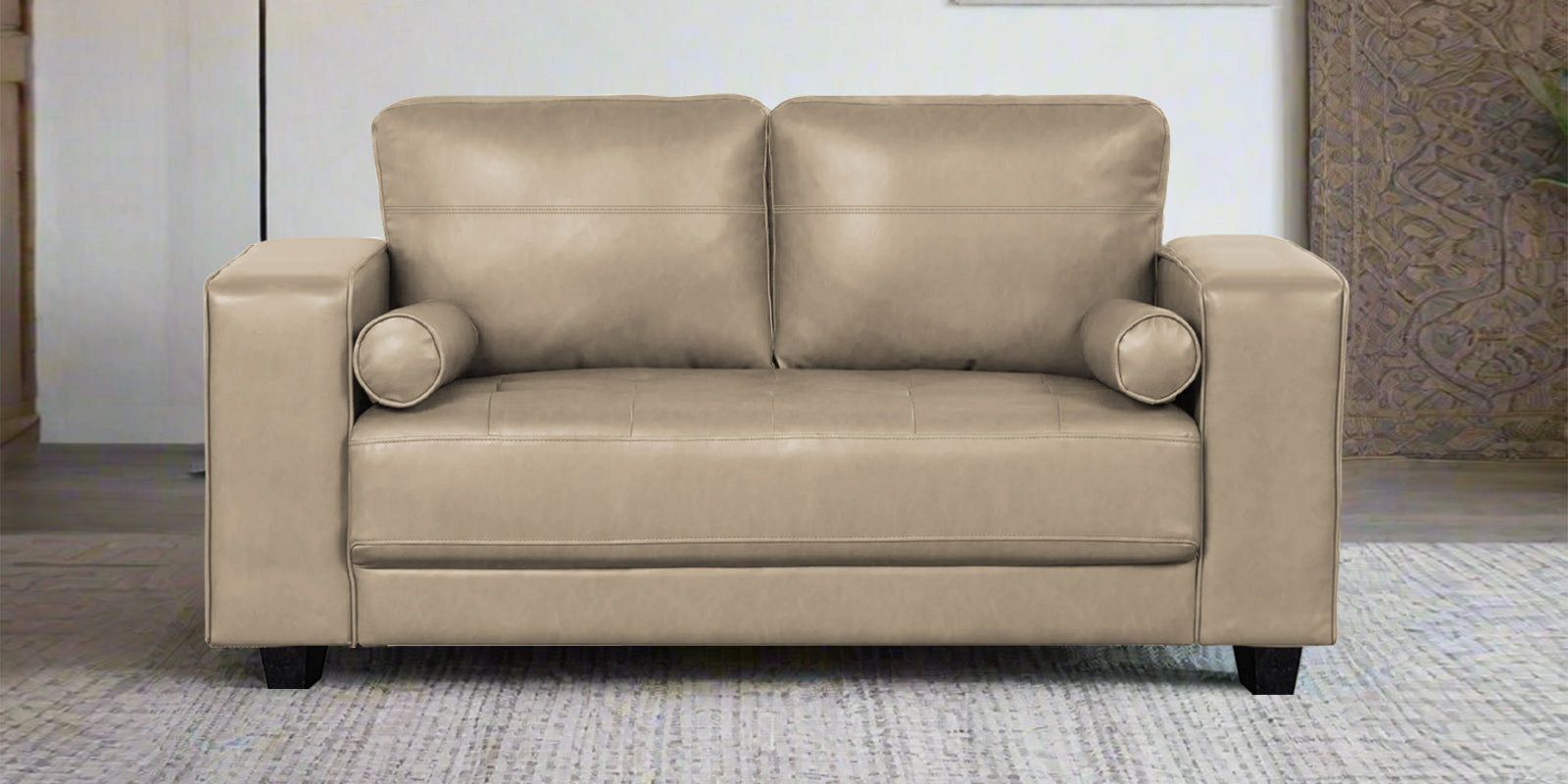 Darwin Leatherette 2 Seater Sofa In Tan Beige Colour - Febonic Living