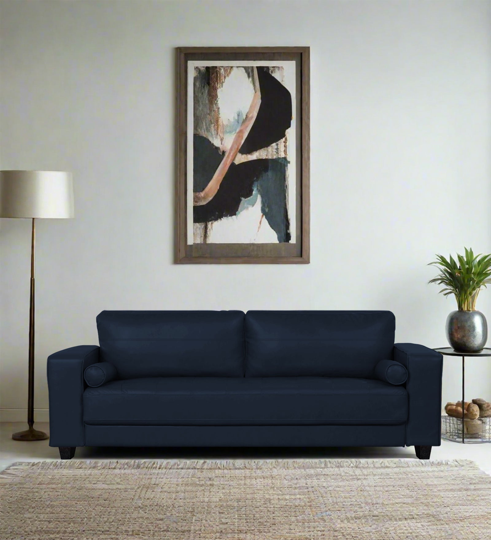 Darwin Leatherette 3 Seater Sofa In Berry Blue Colour - Febonic Living