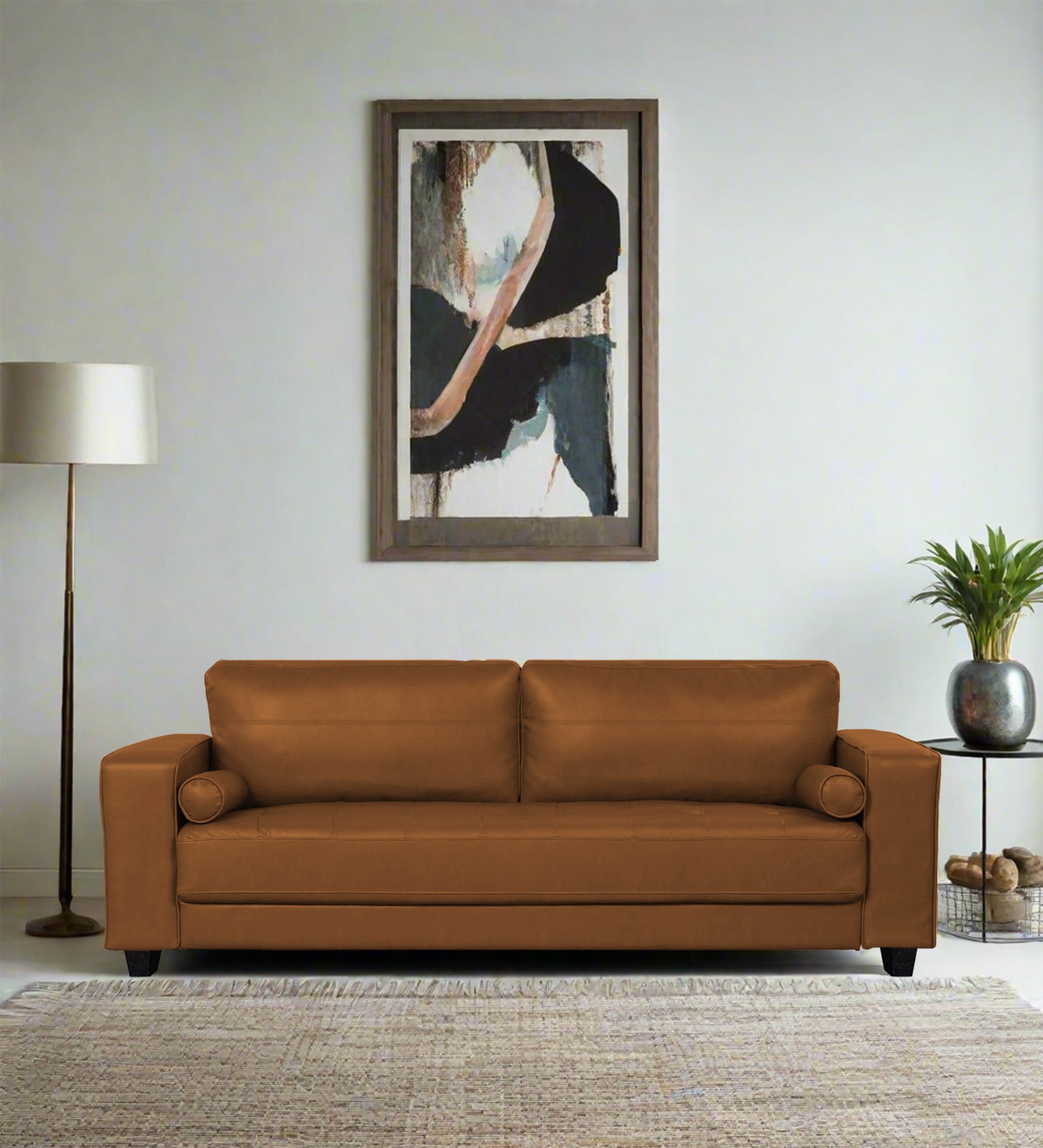 Darwin Leatherette 3 Seater Sofa In Cinnamon Brown Colour - Febonic Living