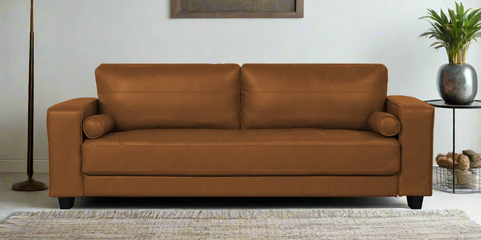 Darwin Leatherette 3 Seater Sofa In Cinnamon Brown Colour - Febonic Living