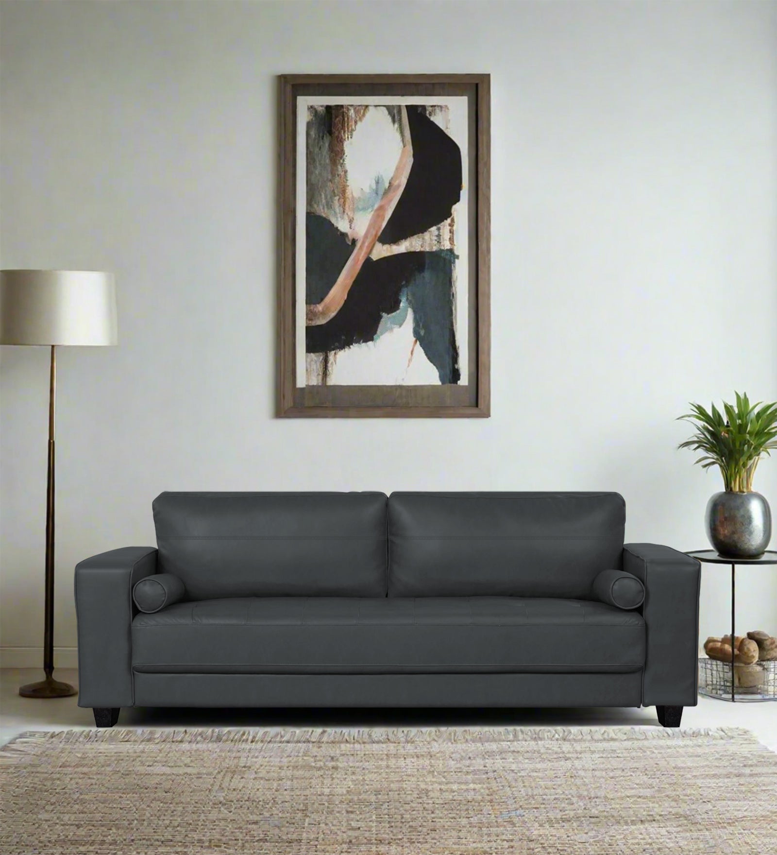 Darwin Leatherette 3 Seater Sofa In Pepper Grey Colour - Febonic Living