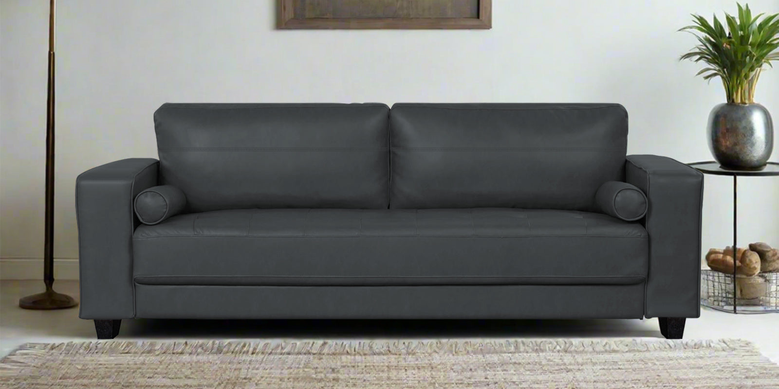 Darwin Leatherette 3 Seater Sofa In Pepper Grey Colour - Febonic Living