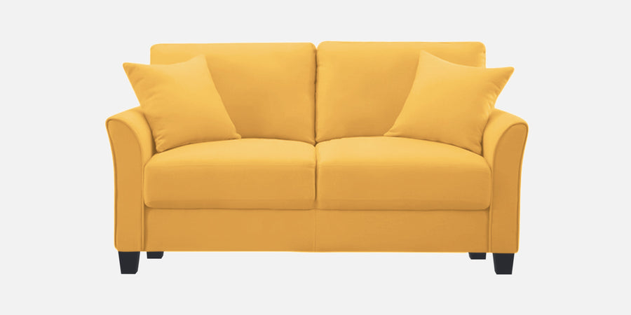 Daroo Velvet 2 Seater Sofa In Turmeric Yellow Colour Sofa front - Febonic Living