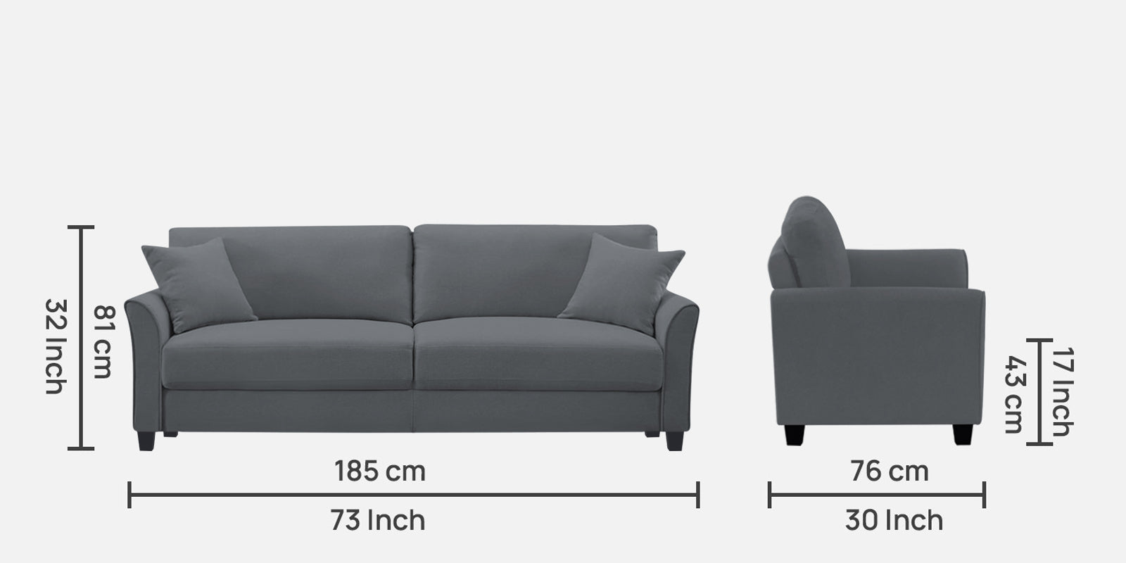 Daroo 3 Seater Velvet Sofa - Pubble Grey Dimension - Febonic Living