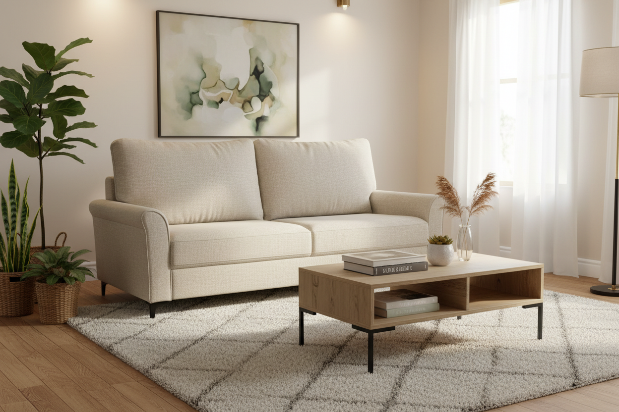 Daroox 3 Seater Fabric Sofa - Taupe Cream