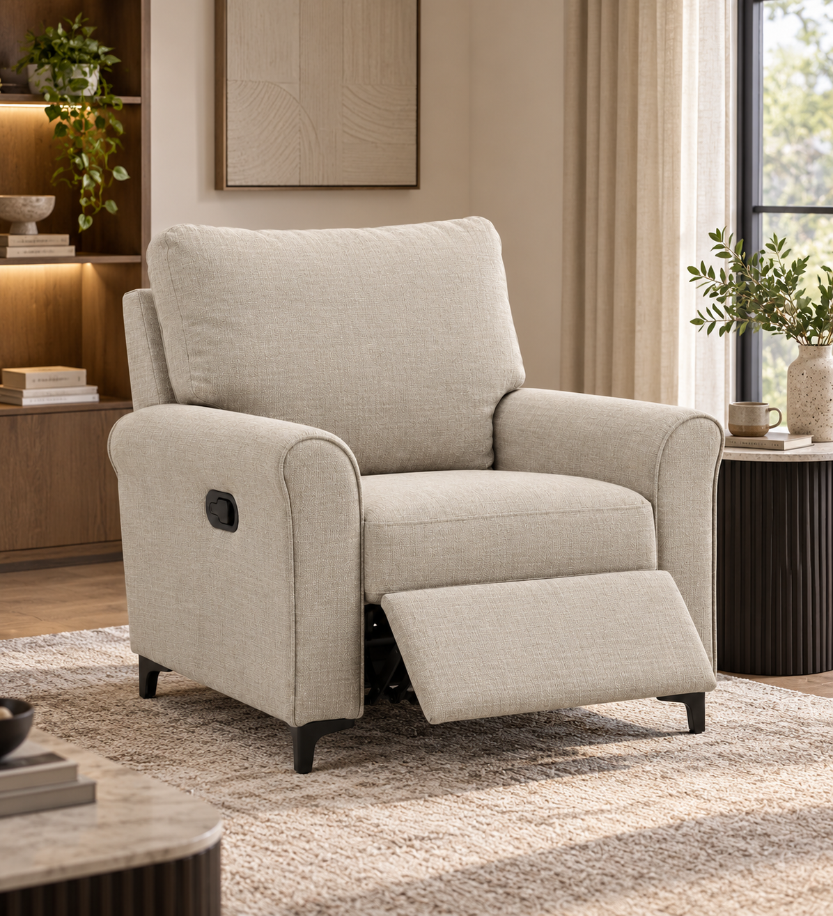 Daroox 1 Seater Motorized Fabric Recliner - Taupe Cream