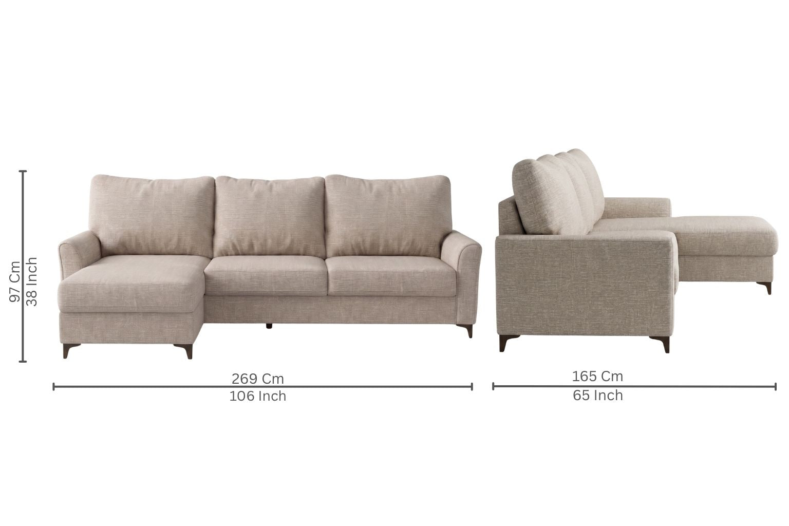Daroox L Shape Fabric Sofa - Taupe Cream