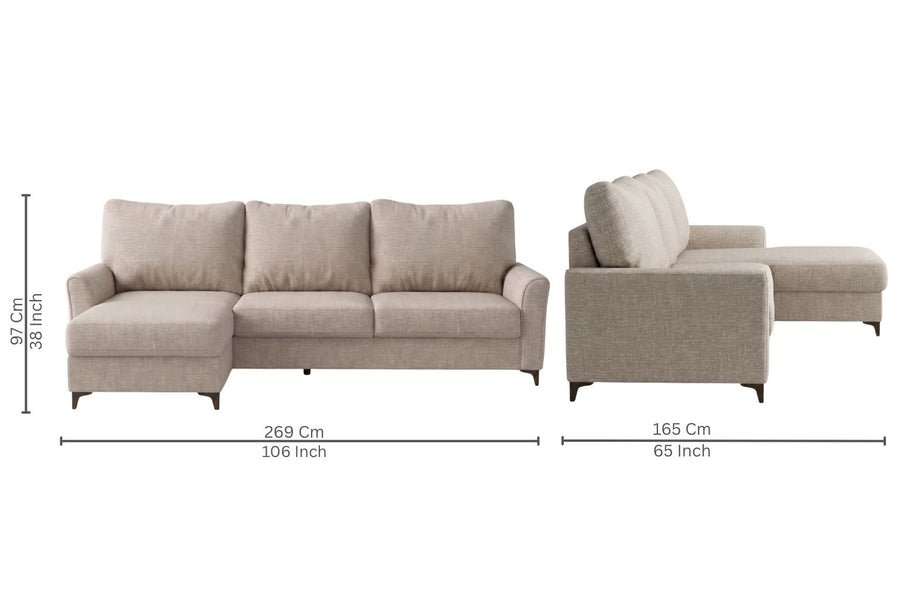 Daroox L Shape Fabric Sofa - Taupe Cream
