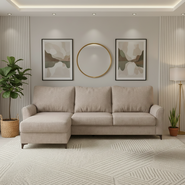 Daroox L Shape Fabric Sofa - Taupe Cream