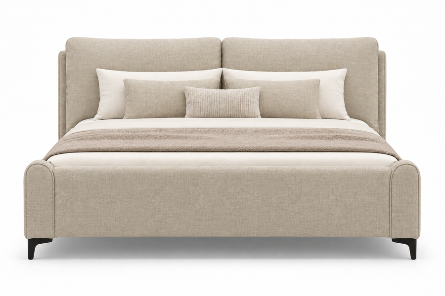 Daroox Upholstered King Size Bed - Taupe Cream