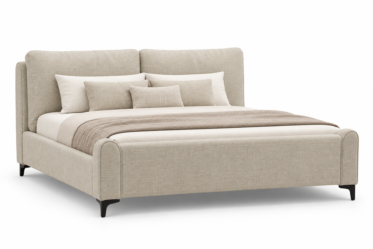 Daroox Upholstered King Size Bed - Taupe Cream