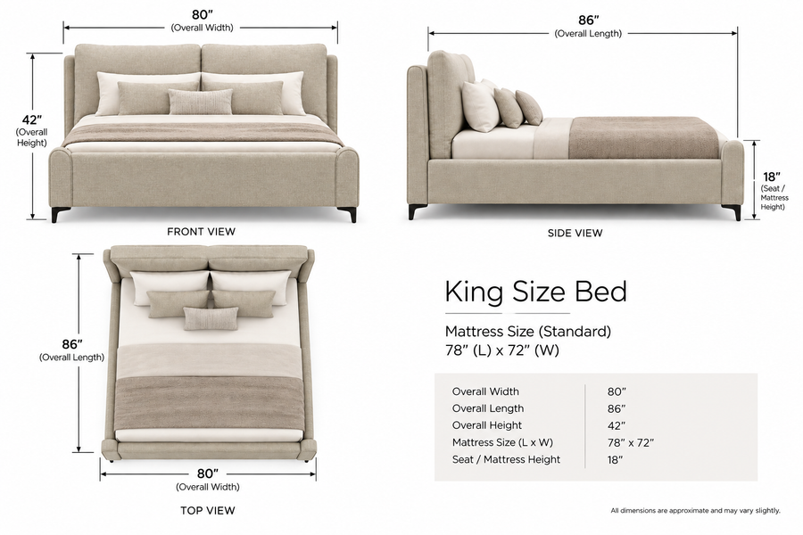 Daroox Upholstered King Size Bed - Taupe Cream