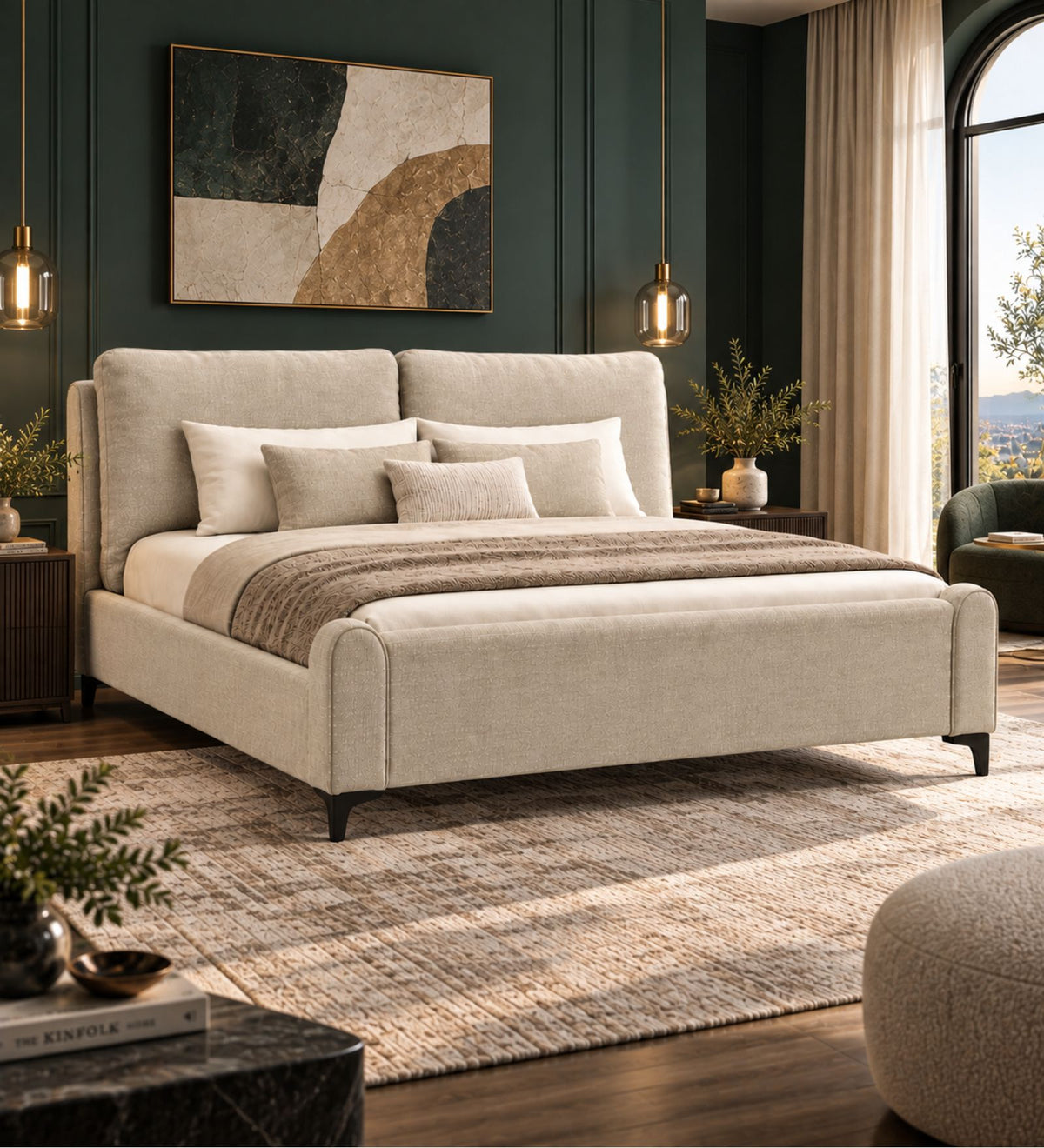 Daroox Upholstered King Size Bed - Taupe Cream