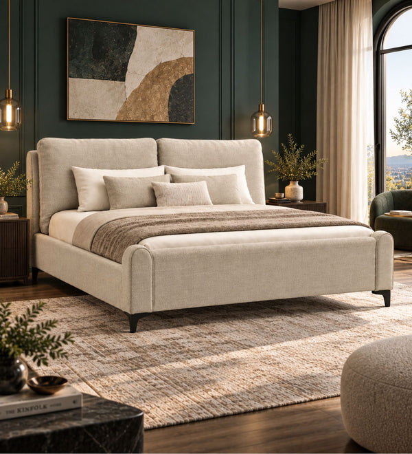 Daroox Upholstered King Size Bed - Taupe Cream