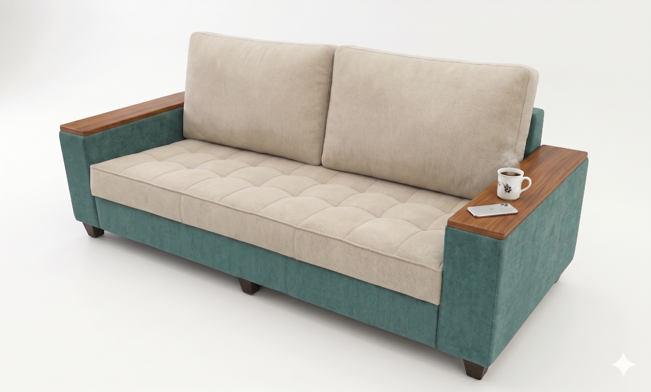 Darwin 3 Seater Fabric Sofa - Jade Green And Beige