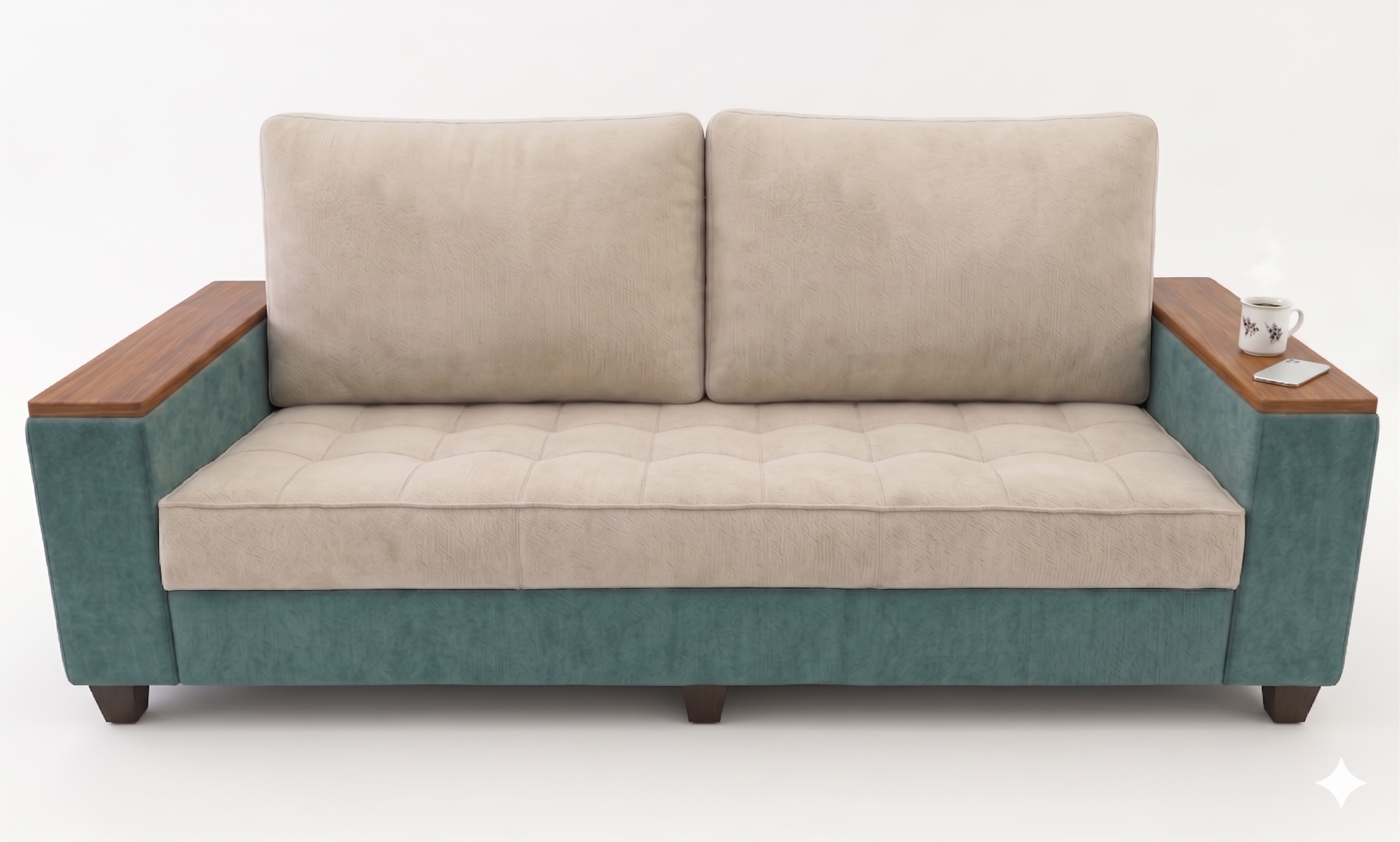 Darwin 3 Seater Fabric Sofa - Jade Green And Beige