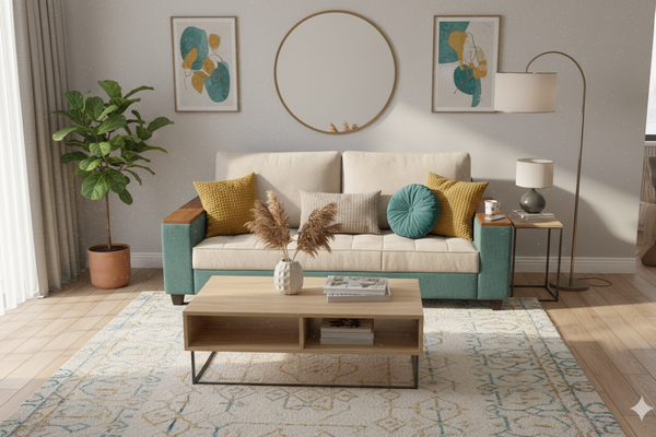 Darwin 3 Seater Fabric Sofa - Jade Green And Beige