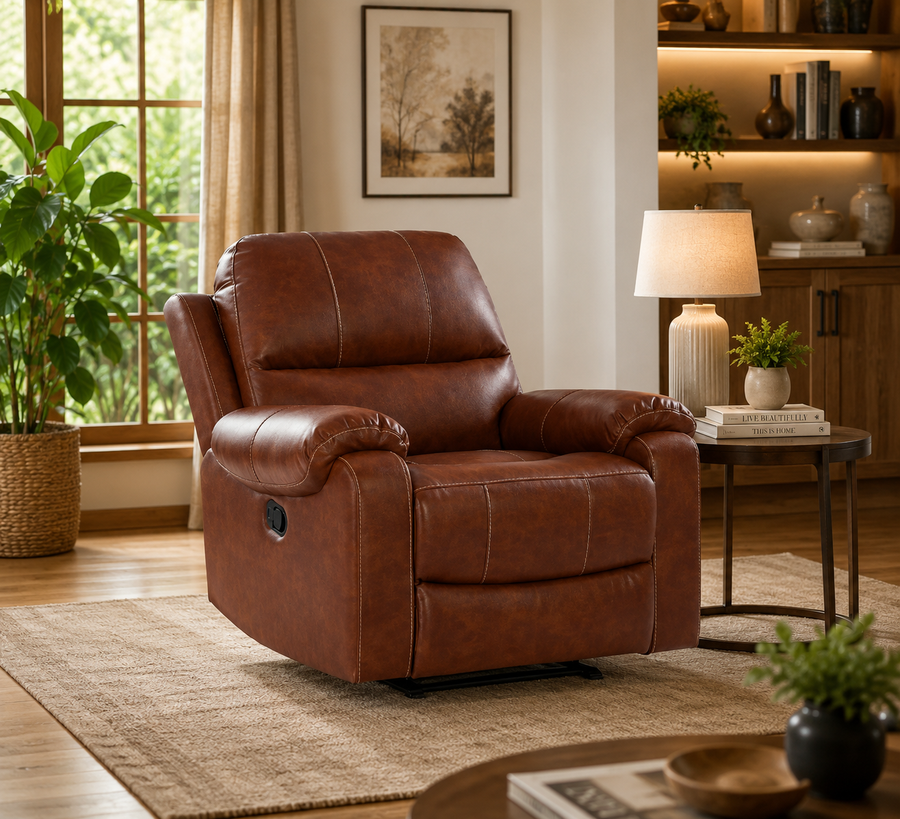 Davis 1 Seater Motorized Leatherette Recliner - Brown - Living View by Febonic Living