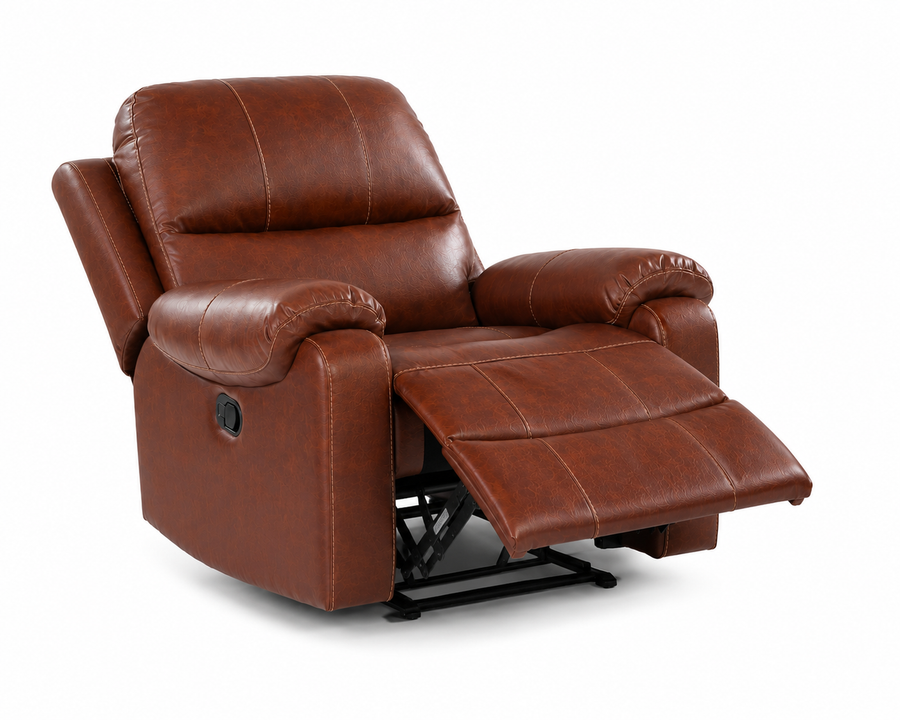 Davis 1 Seater Motorized Leatherette Recliner - Brown - Reclined View by Febonic Living
