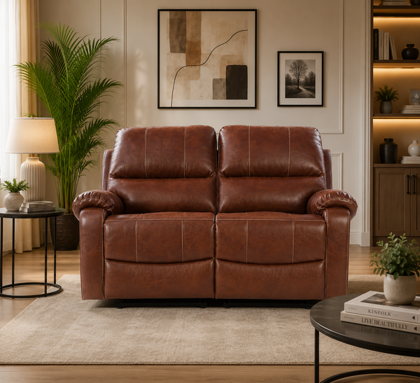 Davis 2 Seater Motorized Leatherette Recliner - Brown