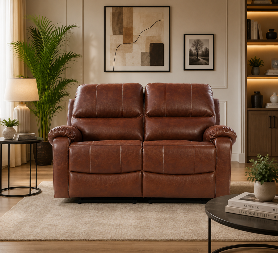 Davis 2 Seater Motorized Leatherette Recliner - Brown - Living View by Febonic Living