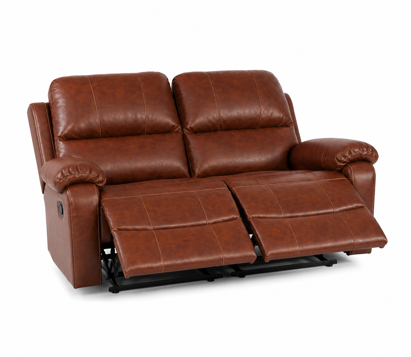 Davis 2 Seater Motorized Leatherette Recliner - Brown - Reclined View by Febonic Living