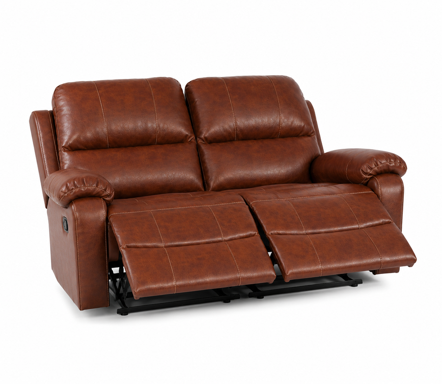 Davis 2 Seater Motorized Leatherette Recliner - Brown - Reclined View by Febonic Living