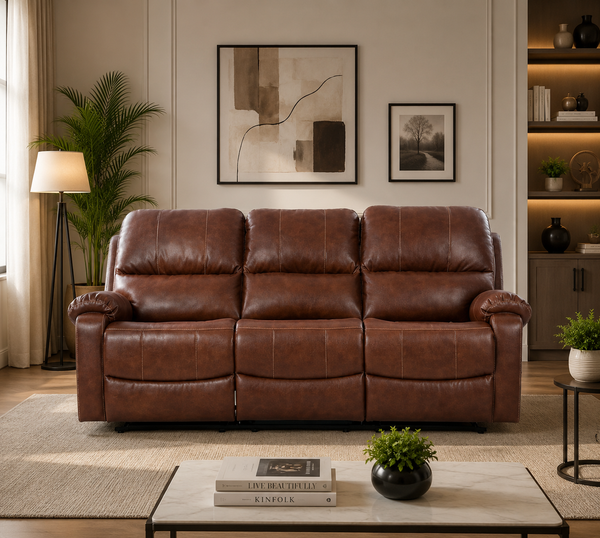 Davis 3 Seater Motorized Leatherette Recliner - Brown