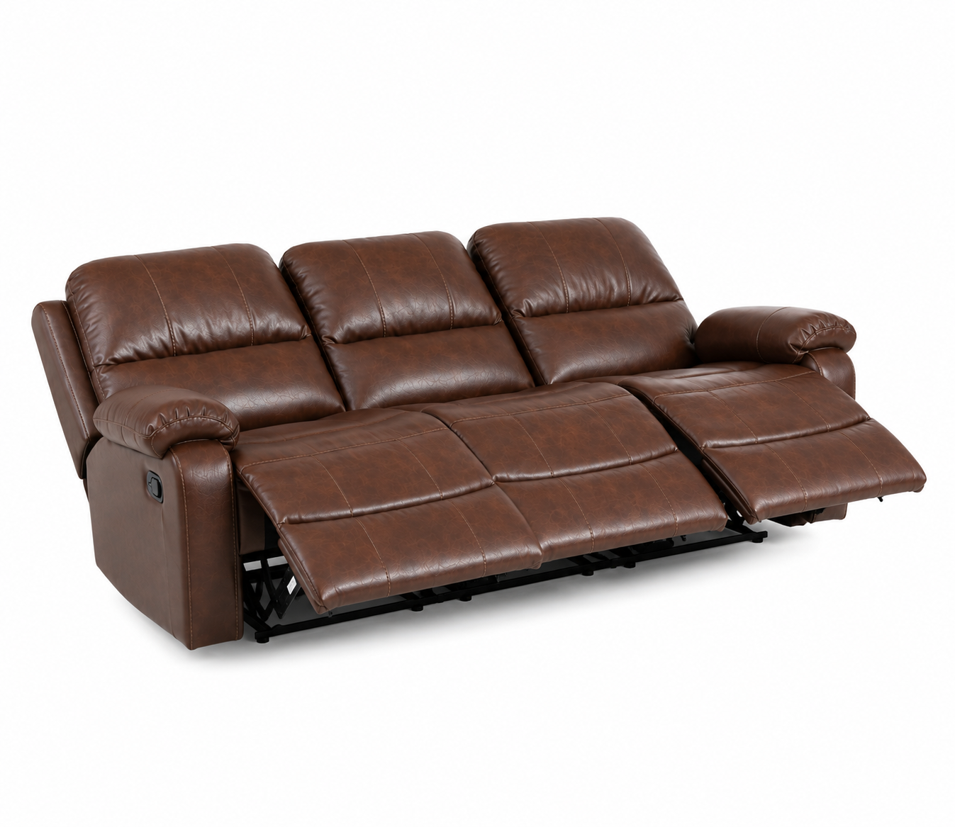 Davis 3 Seater Motorized Leatherette Recliner - Brown - Reclined View by Febonic Living