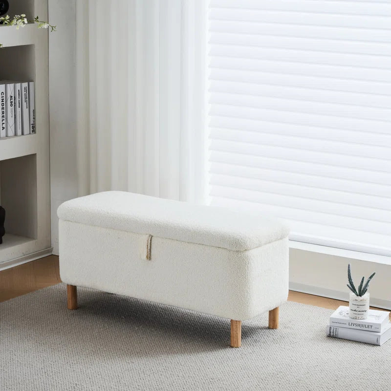 Daya Boucle Fabric Ottoman In Bright White Colour With Storage - Febonic Living