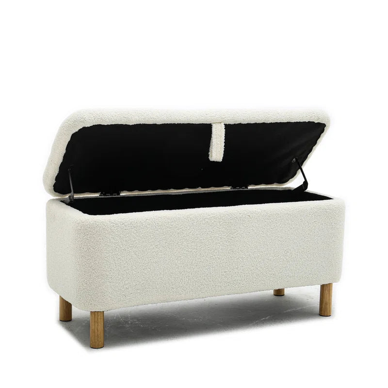 Daya Boucle Fabric Ottoman In Bright White Colour With Storage - Febonic Living