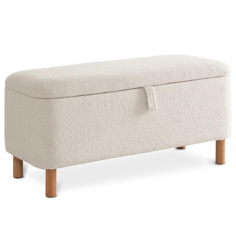Daya Boucle Fabric Ottoman In Bright White Colour With Storage - Febonic Living