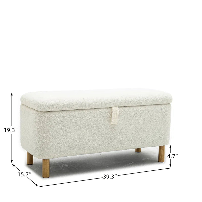 Daya Boucle Fabric Ottoman In Bright White Colour With Storage - Febonic Living