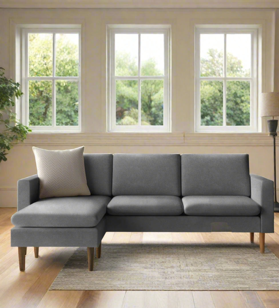 Declan Fabric RHS Sectional Sofa (2+Lounger) In Nimbus Grey Colour