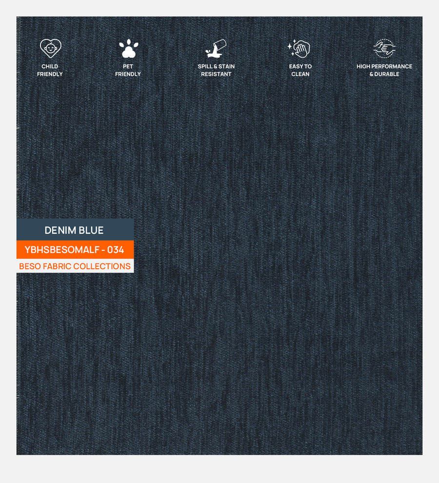 Isko Fabric Upholstered Single Size Bed In Denim Blue Colour With Box Storage - Febonic Living