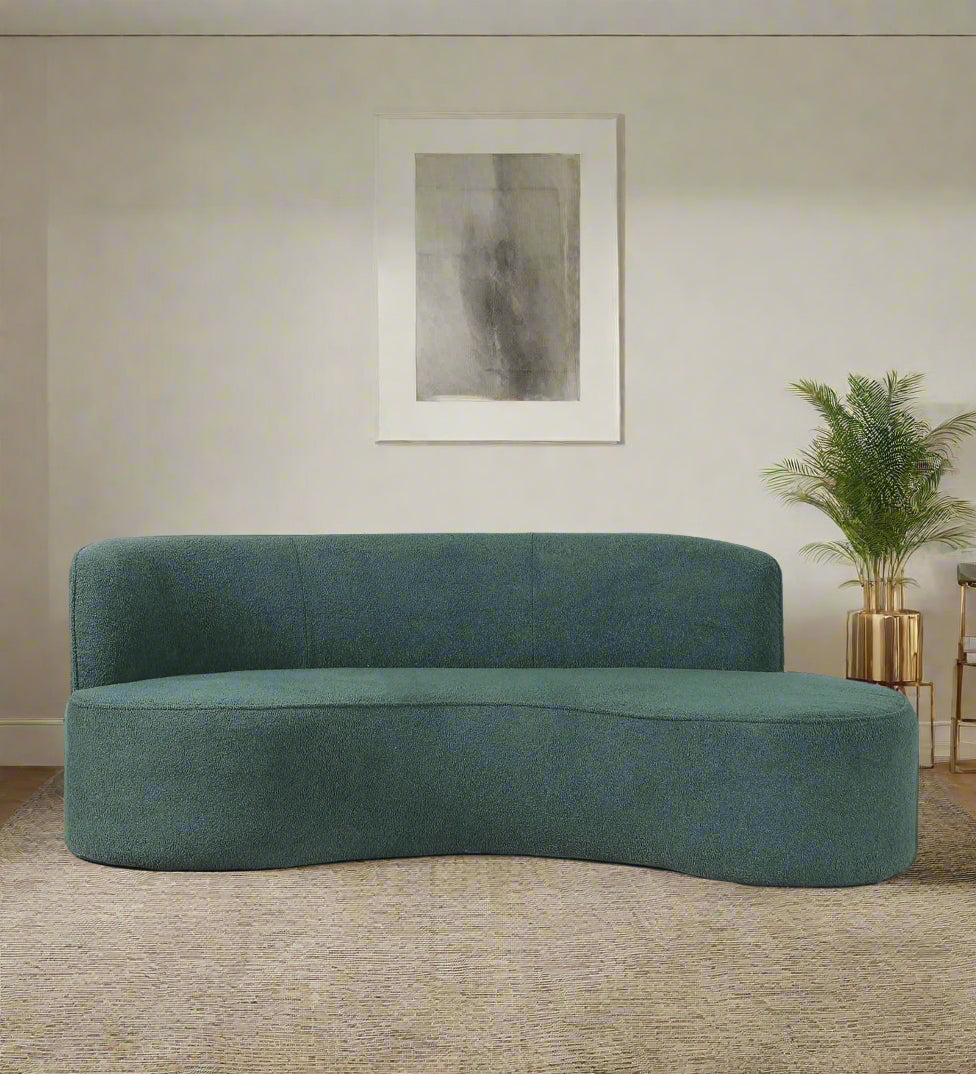 Denor Boucle Fabric 3 Seater Curved Sofa In Hunter Green Colour