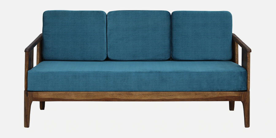 Bano Sheesham Wood 3 Seater Sofa In Blue Colour - Febonic Living