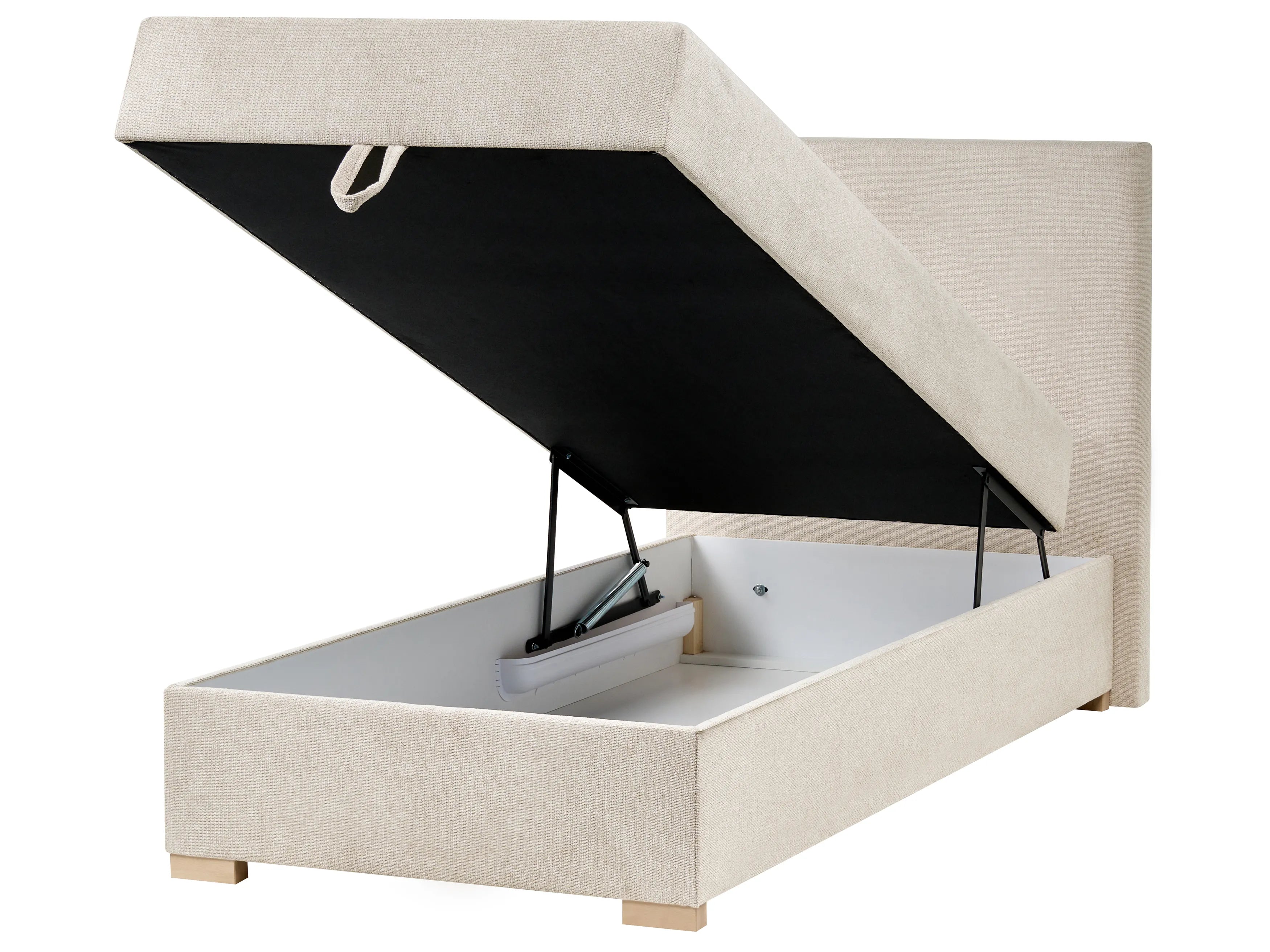 Dilwa Fabric Upholstered Single Size Bed In Ivory Cream Colour With Hydraulic Storage