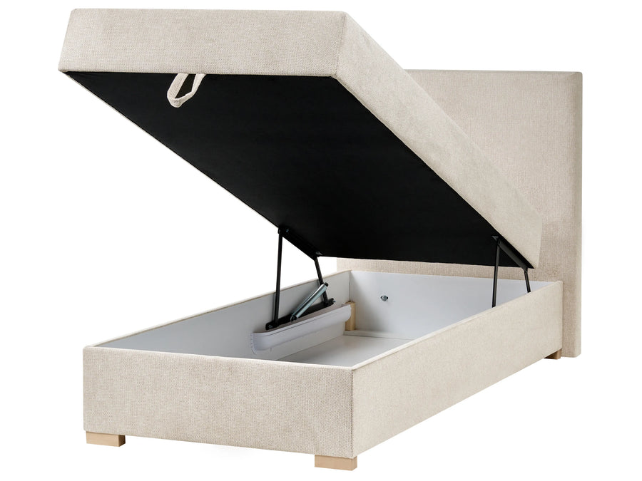 Dilwa Fabric Upholstered Single Size Bed In Ivory Cream Colour - Febonic Living