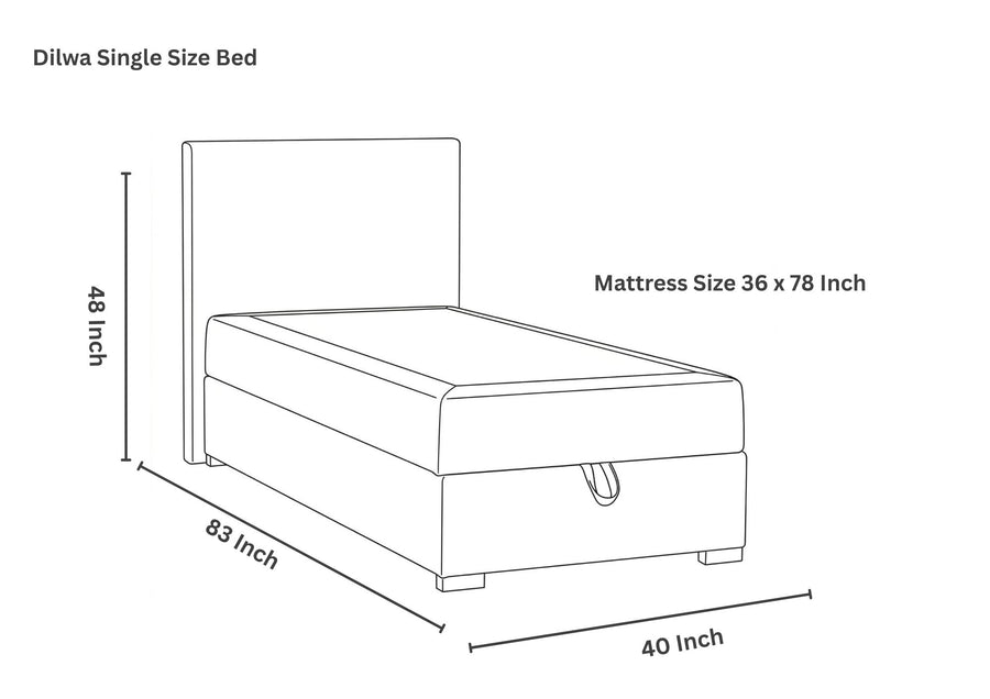 Dilwa  Upholstered Fabric Single Size Bed - Ivory Cream (Hydraulic Storage)