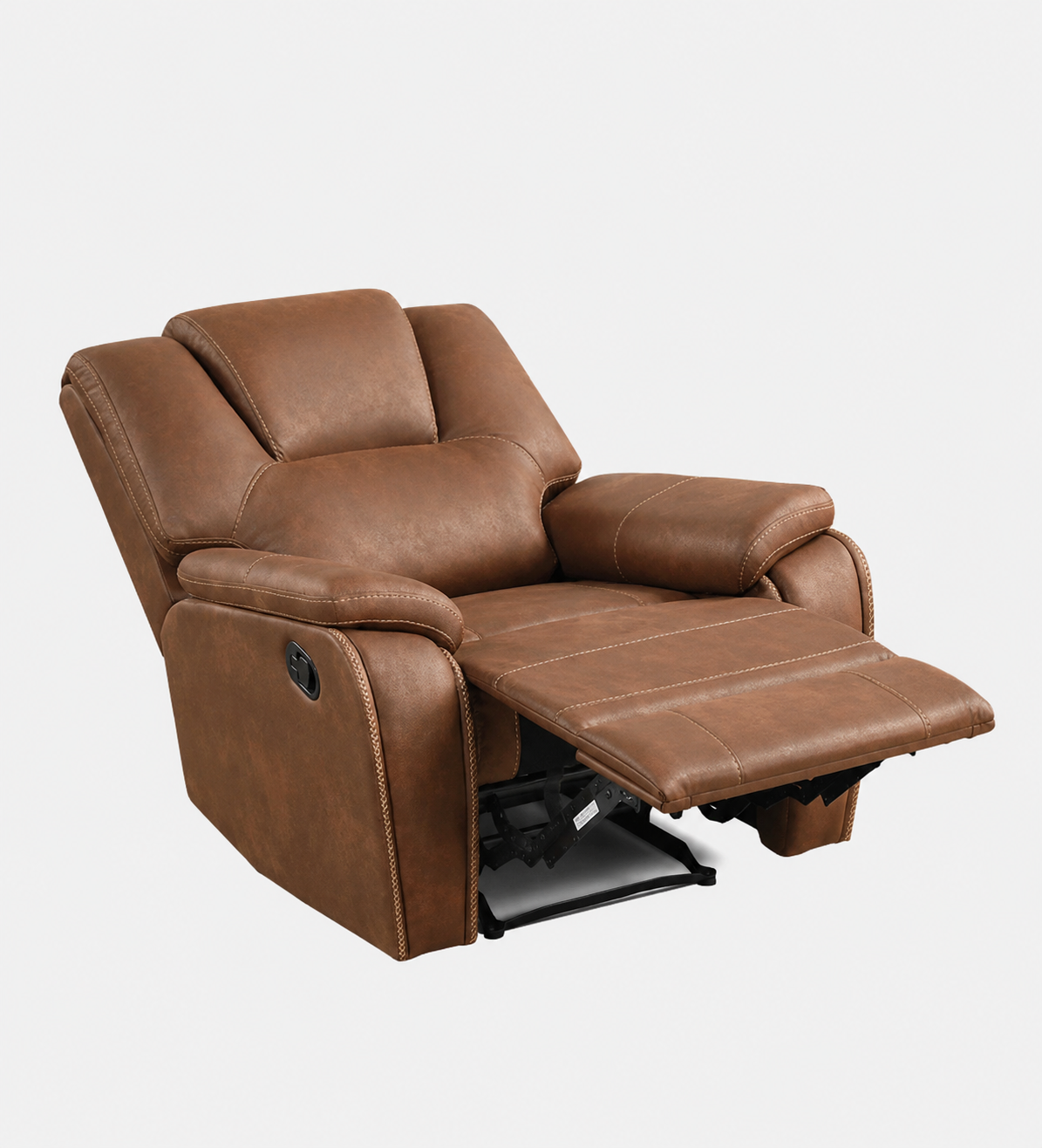 Dolphin 1 Seater Motorized Leatherette Recliner - Husky Brown - Reclined View by Febonic Living