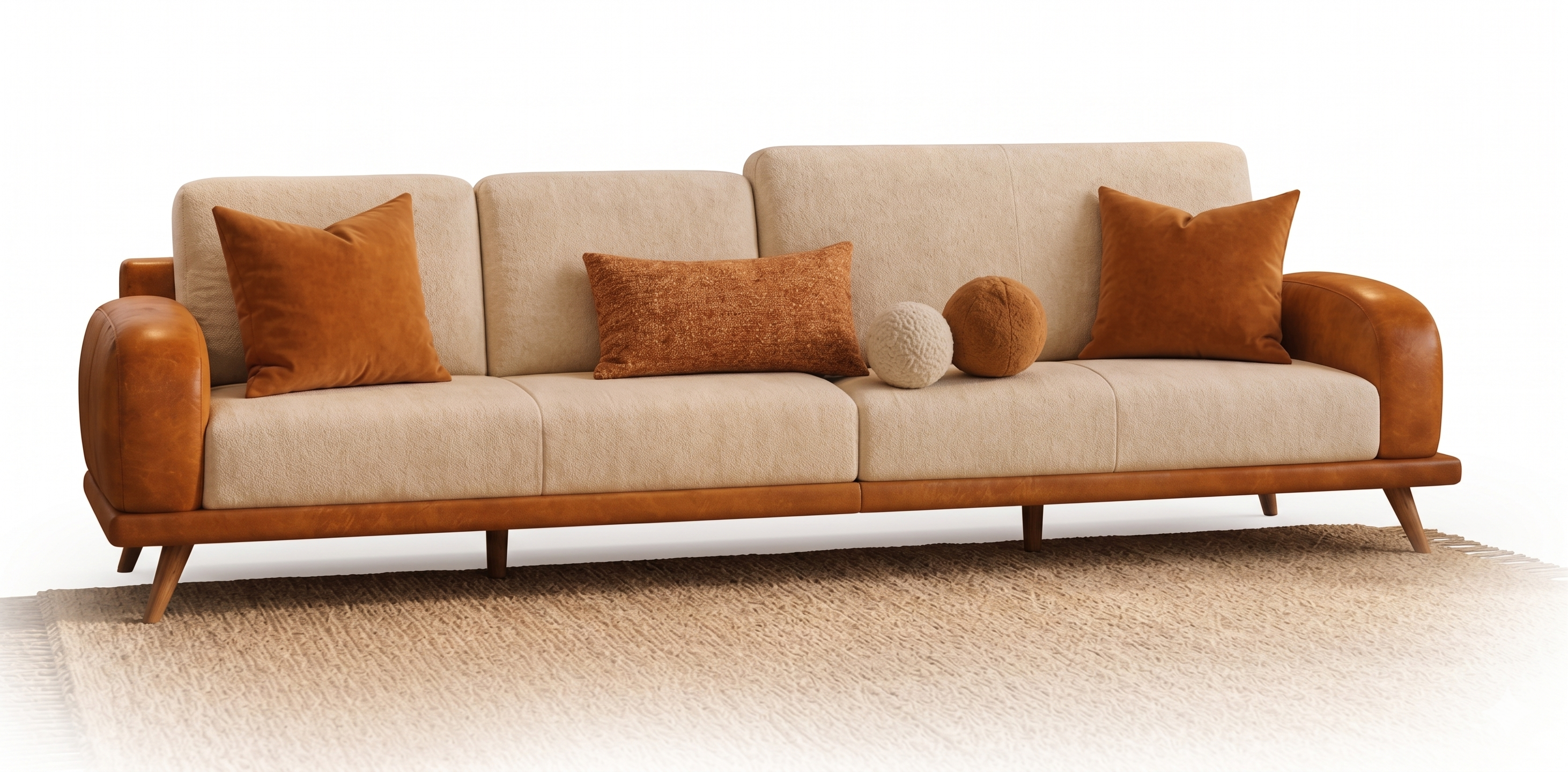 Felix 4 Seater Fabric Sofa - Rust and Beige