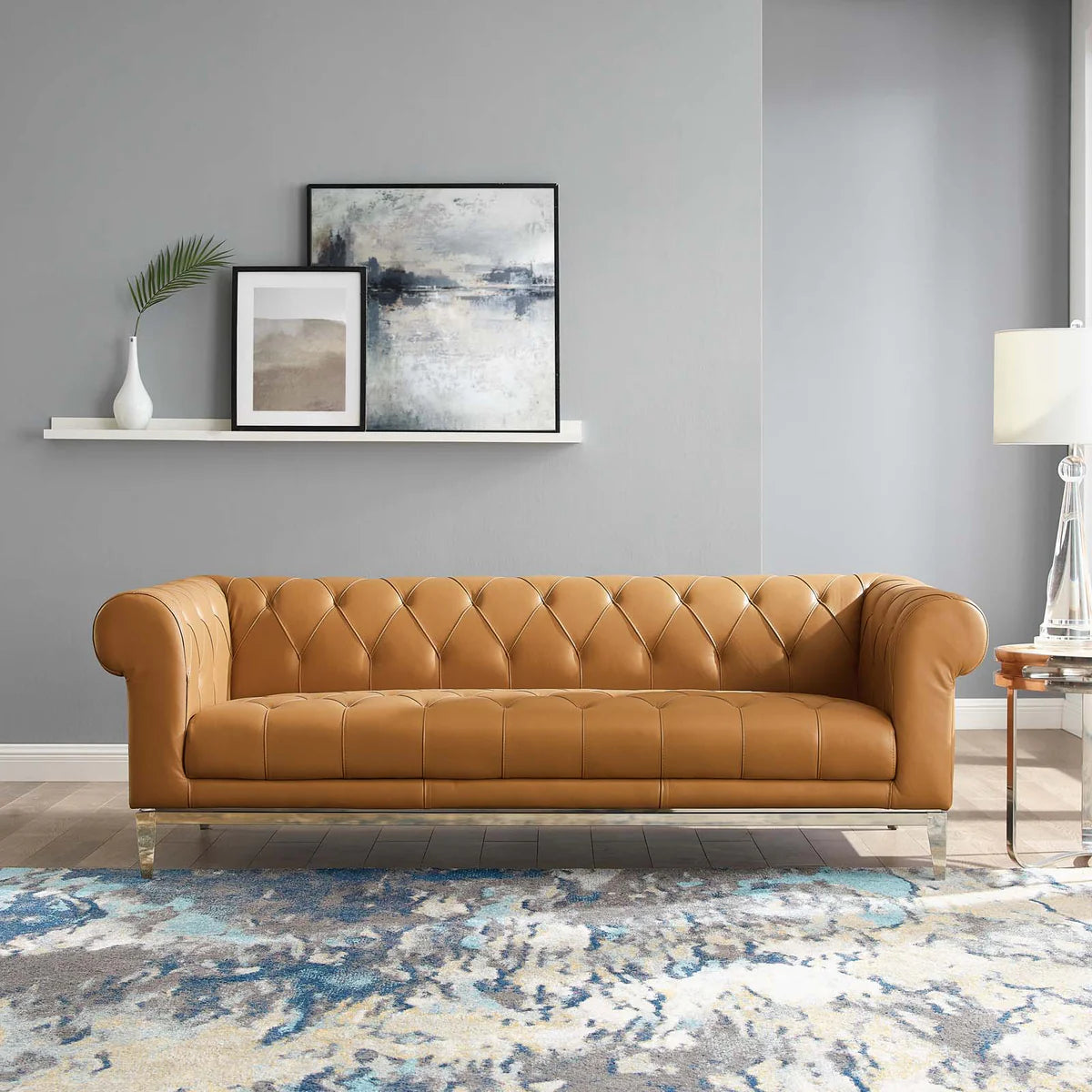 Mickey Leatherette 3 Seater Sofa in Royal Orange Colour