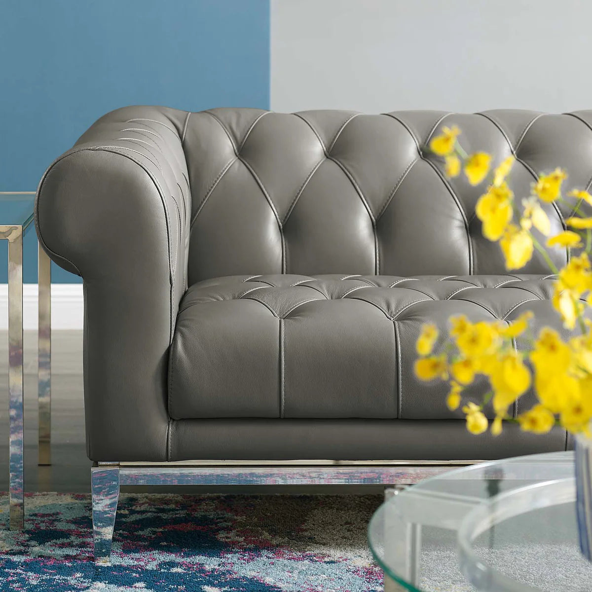 Mickey Leatherette 2 Seater Sofa in Light Grey Colour