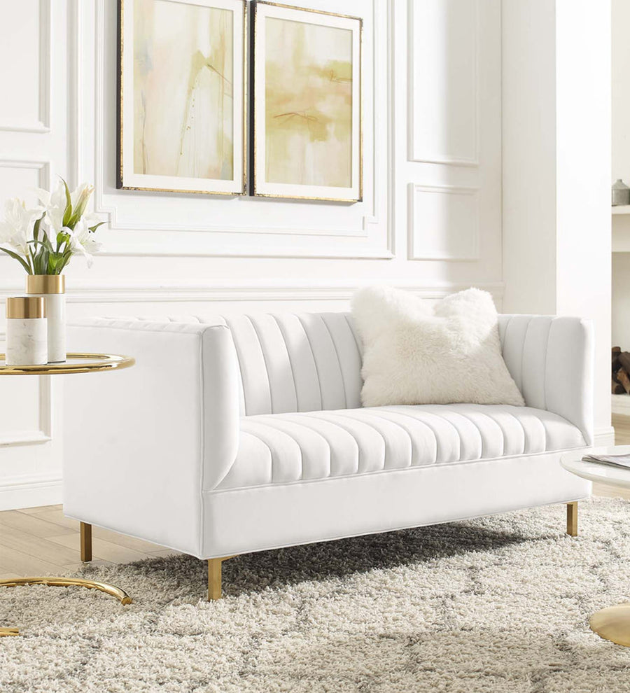 Shift  2 Seater Velvet Sofa - Warm White by Febonic Living
