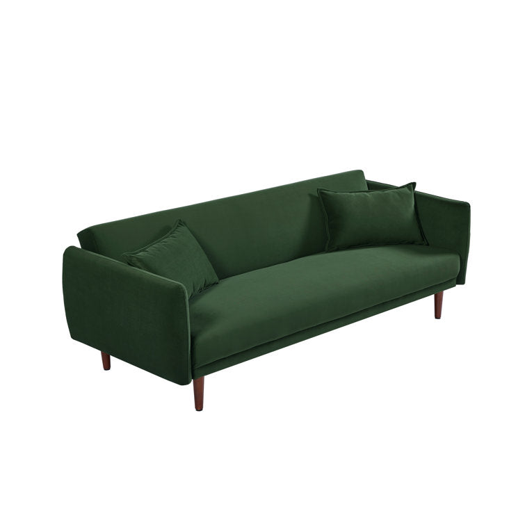 Aster Velvet 3 Seater Convertible Sofa Cum Bed In Amazon Green Colour