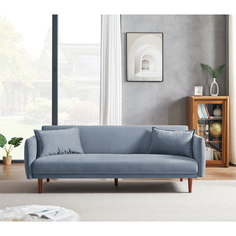 Aster Velvet 3 Seater Convertible Sofa Cum Bed In Oxford Blue Colour